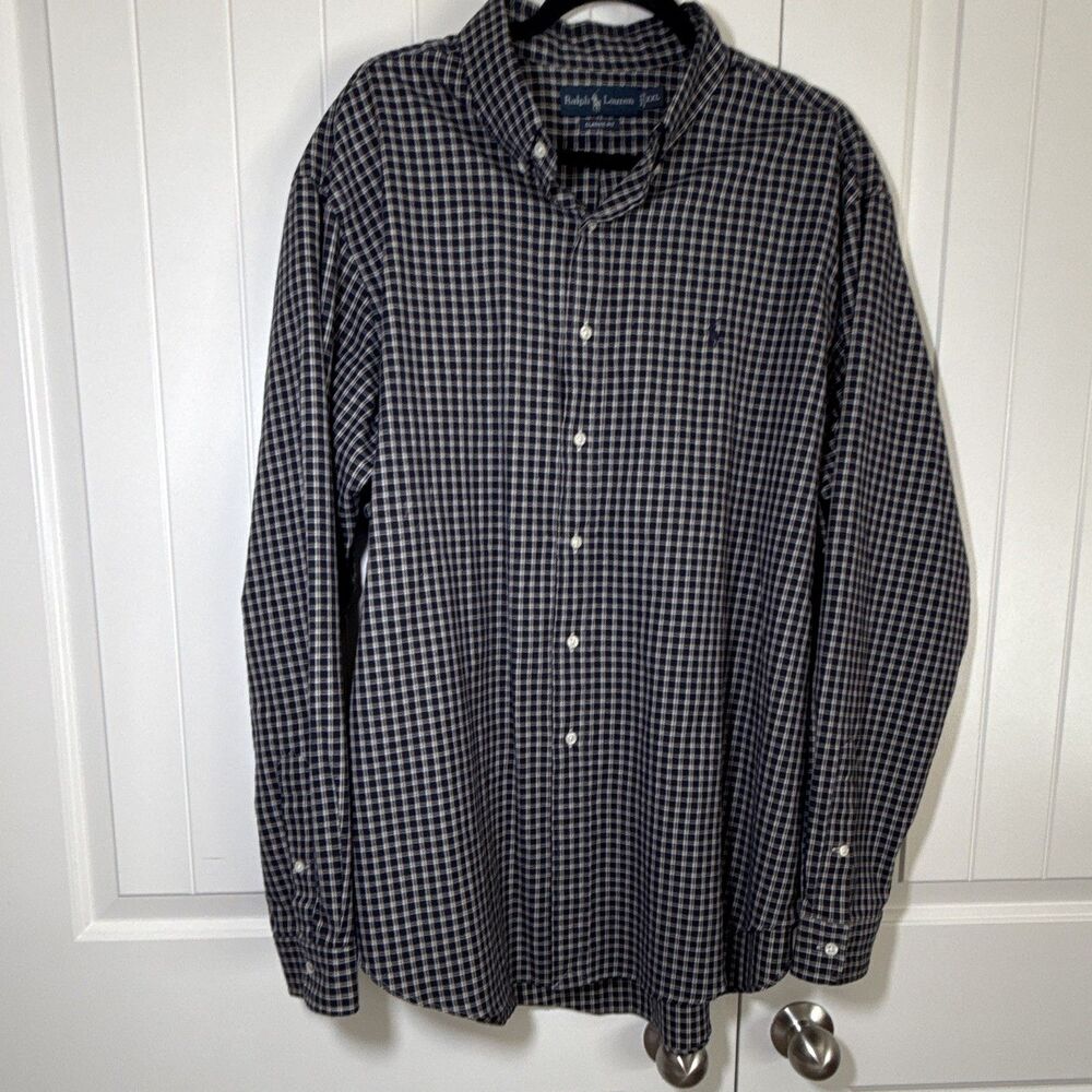 Ralph Lauren Men's XXL Cotton Classic Fit Check Button-Down Shirt Blue White